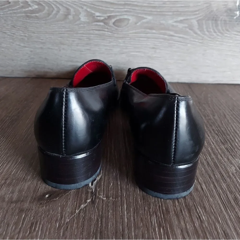 Salvatore Ferragamo Loafers Sport Black Leather Low Heel Dress Silver Loafer 5.5